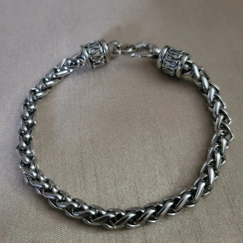 Men's silver tone wheat chain chunky bracelet